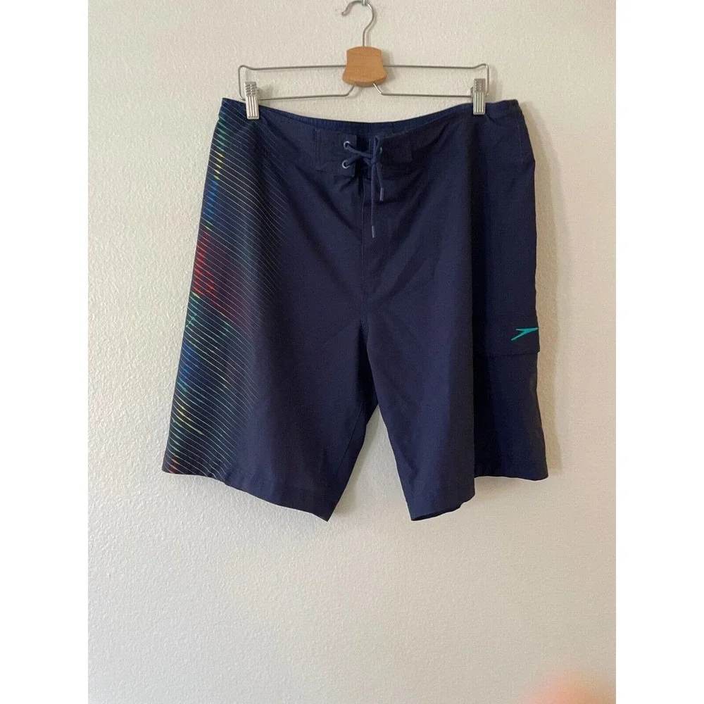 Speedo Size 36 Mens Interference Glow Board Shorts Swim Trunks Cargo Pocket Blue